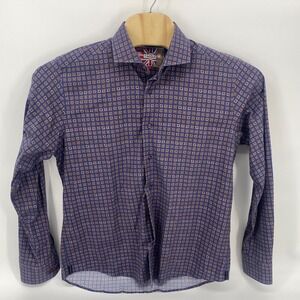 7 Downie St Button‎ Down Shirt 5 Blue Excellent Geometric Medallion Cotton Blend
